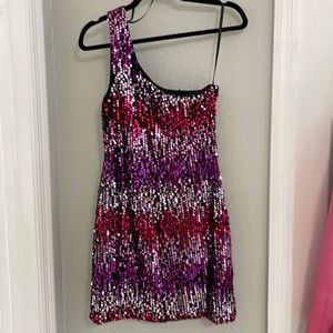 Lily Rose Purple/Pink Sequin One Shoulder Formal Dress